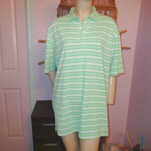 Peter Millar Summer Comfort Polo Shirt Mens L Green Stripe Performance Stretch